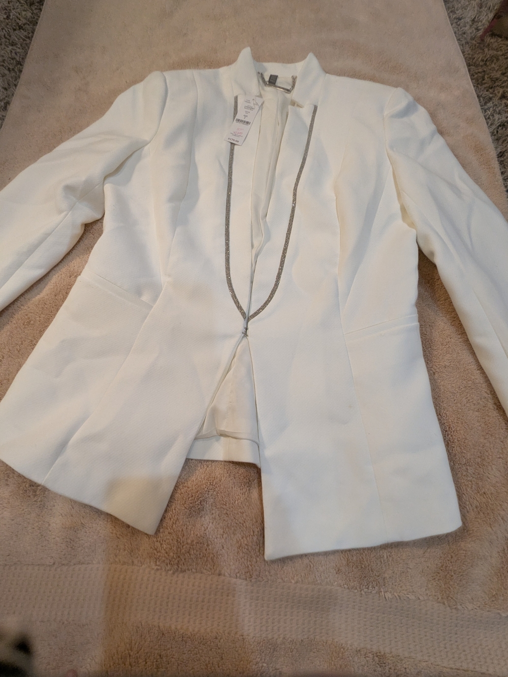 White Women's Open-Front Tailored Blazer Jacket